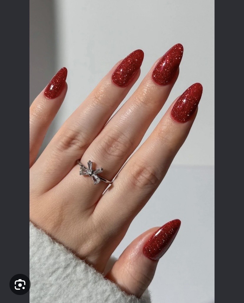 Nails red con brillitos #nails #redconbrillitos #red #viral 