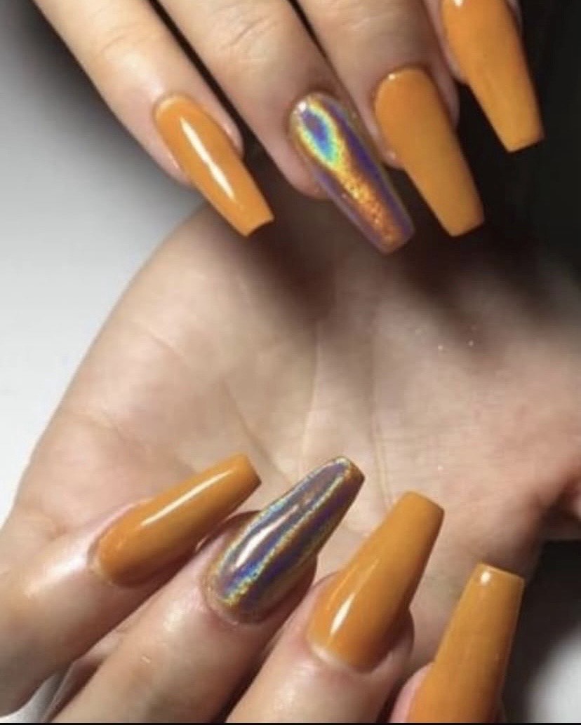 New Nails Orange efecto unicornio #orange #nails #unicornio #viral 