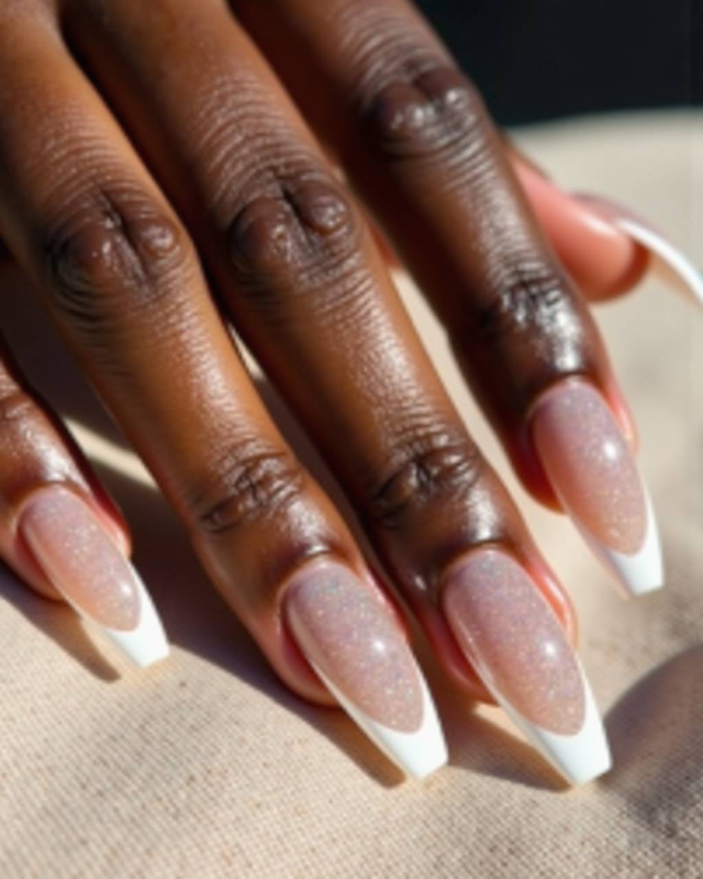 Stiletto French nail design by Zara Malik