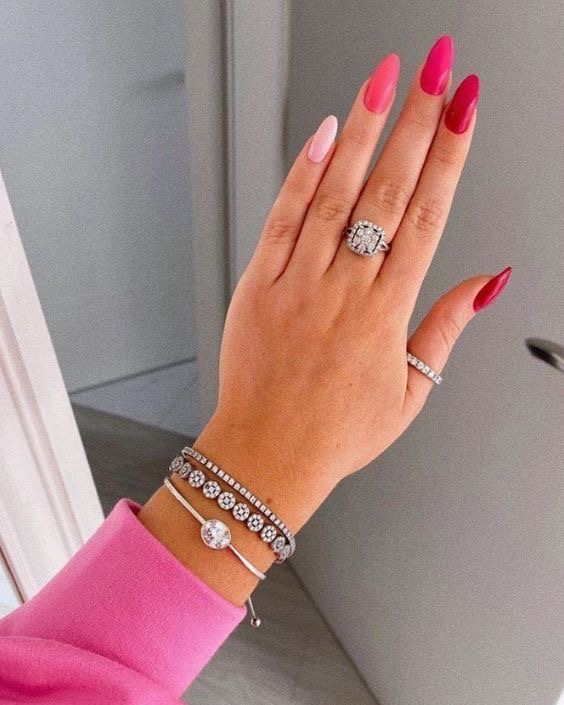 Square rhinestone nail design by Clara Bloom