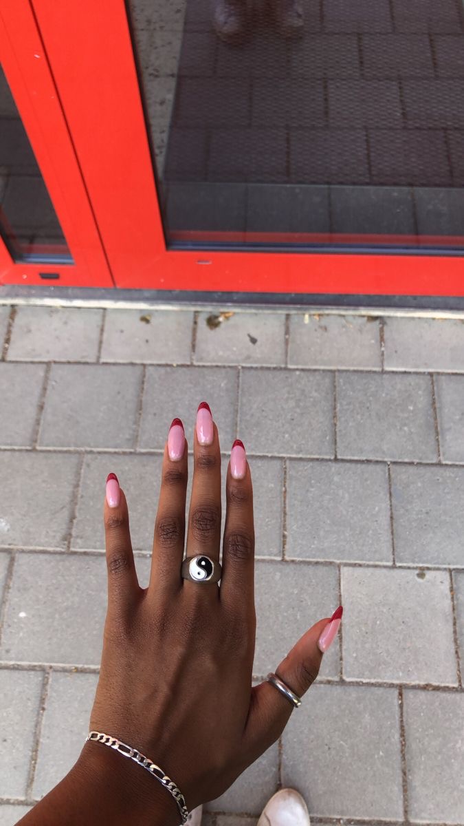 Almond glitter French nail design by Olivia Rae