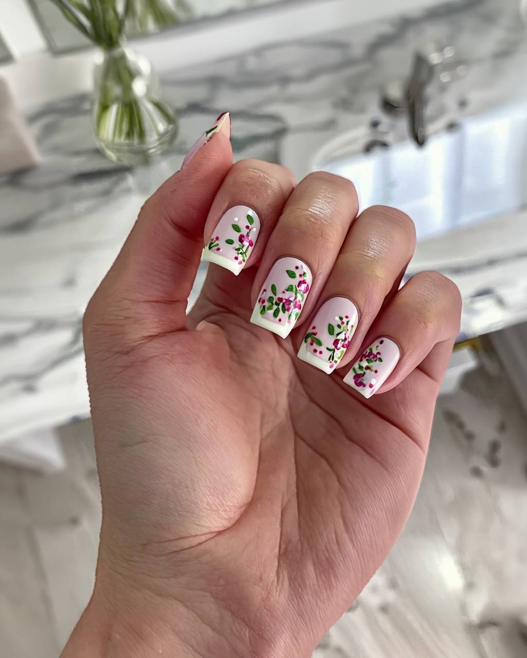 Square floral nail design by Chloe Park