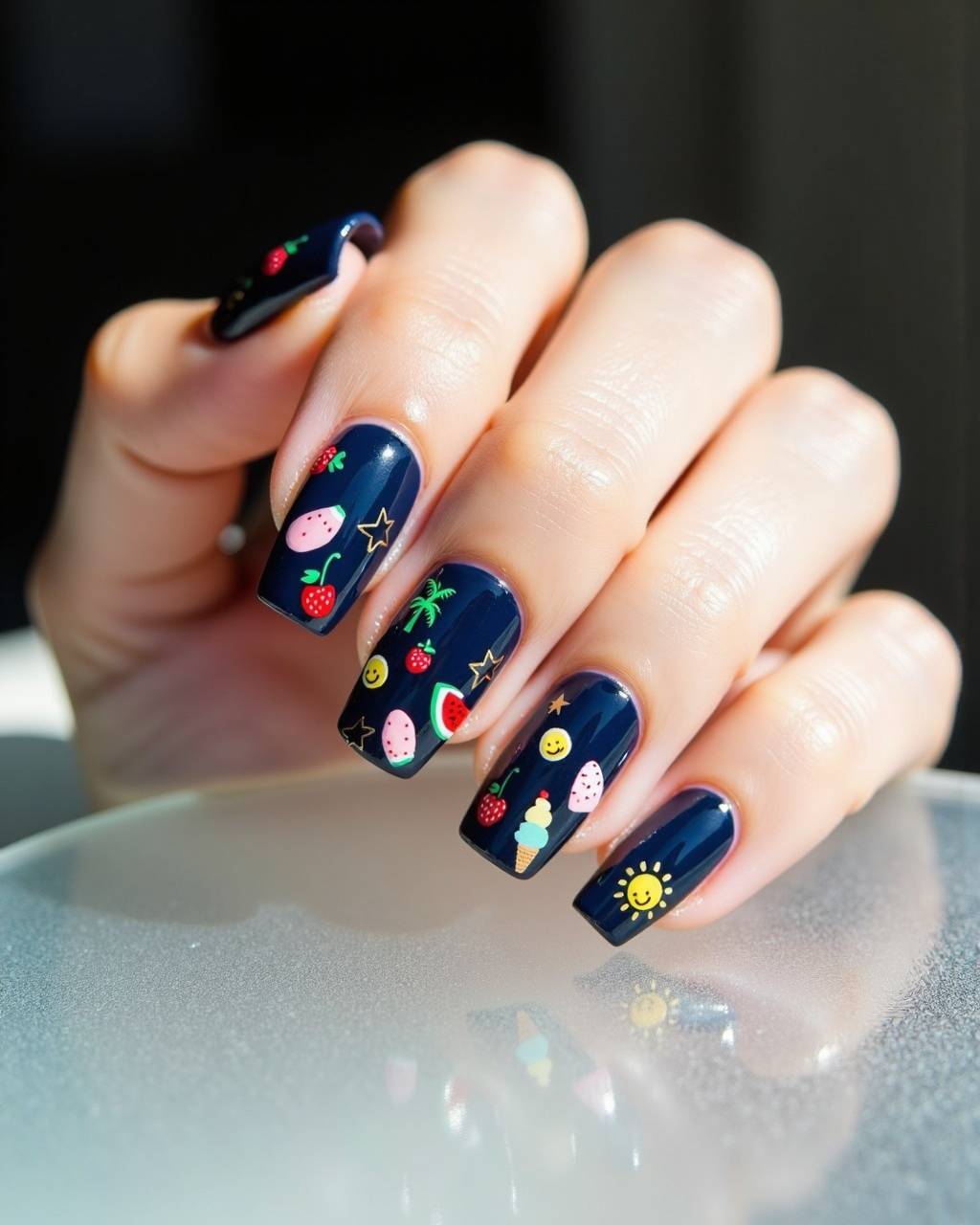 Squoval art nail design by Chloe Park