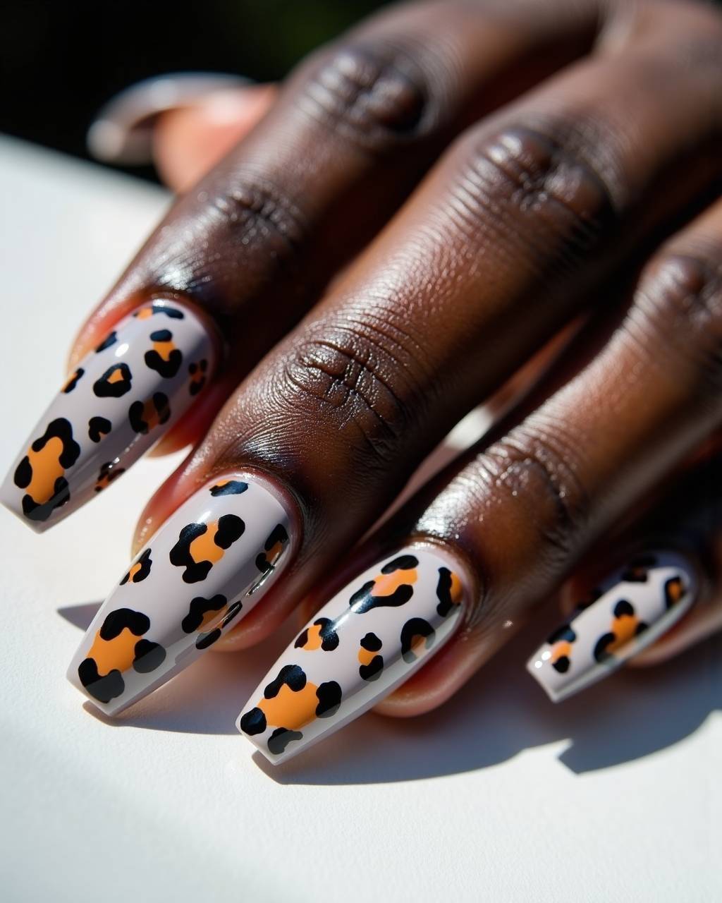 Stiletto animal print nail design by Freya Hansen