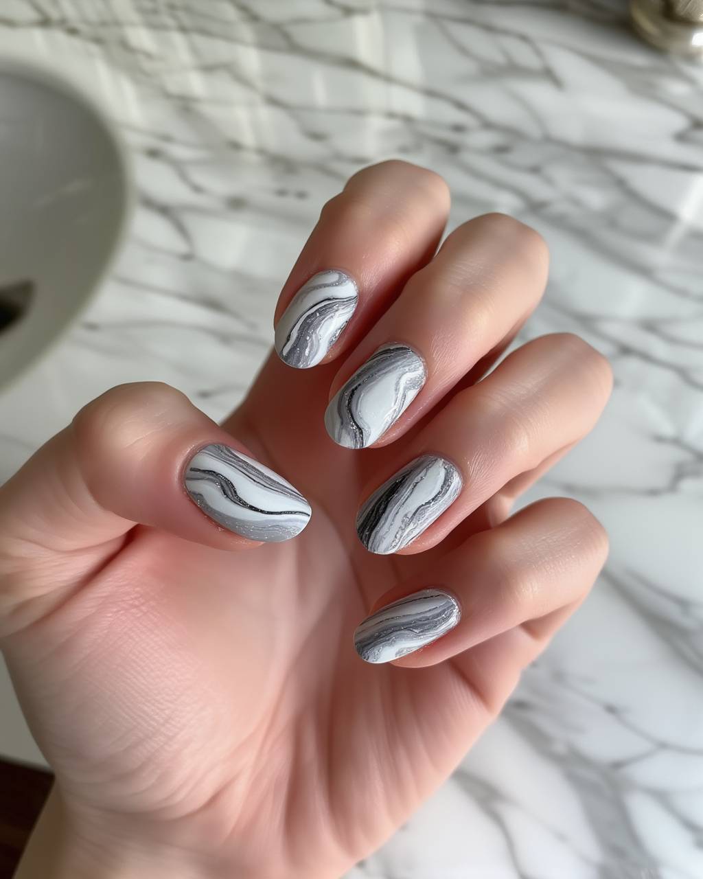 Oval marble nail design by Gigi Moreno