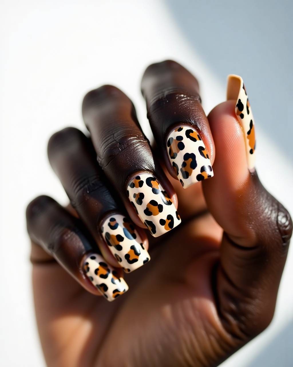 Square animal print nail design by Gigi Moreno