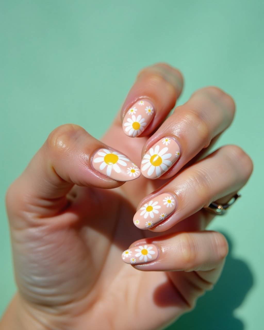 Oval floral nail design by Gigi Moreno