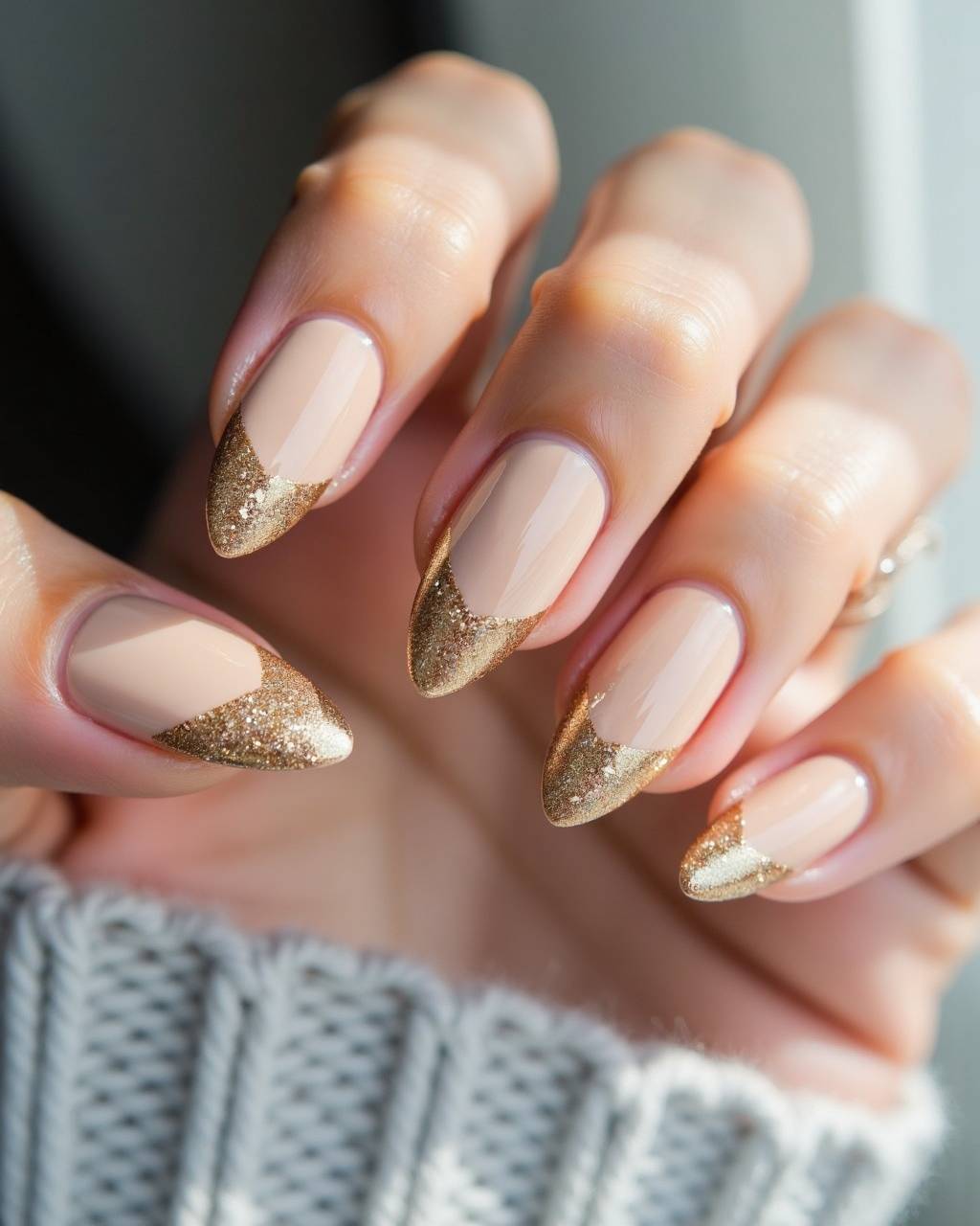 Almond glitter French nail design by Luna Carter