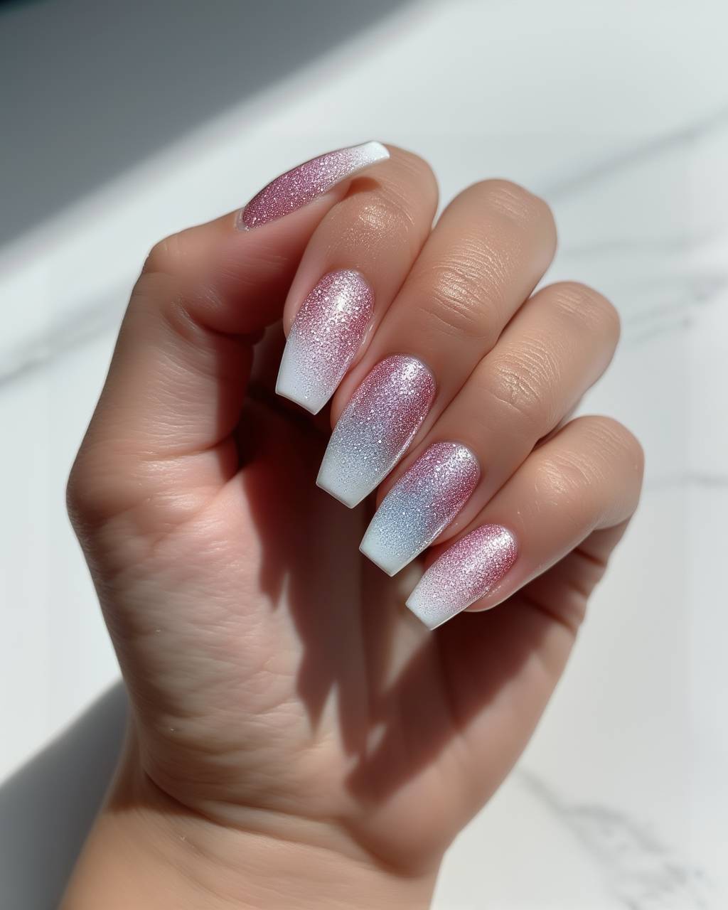 Stiletto glitter French nail design by Luna Carter