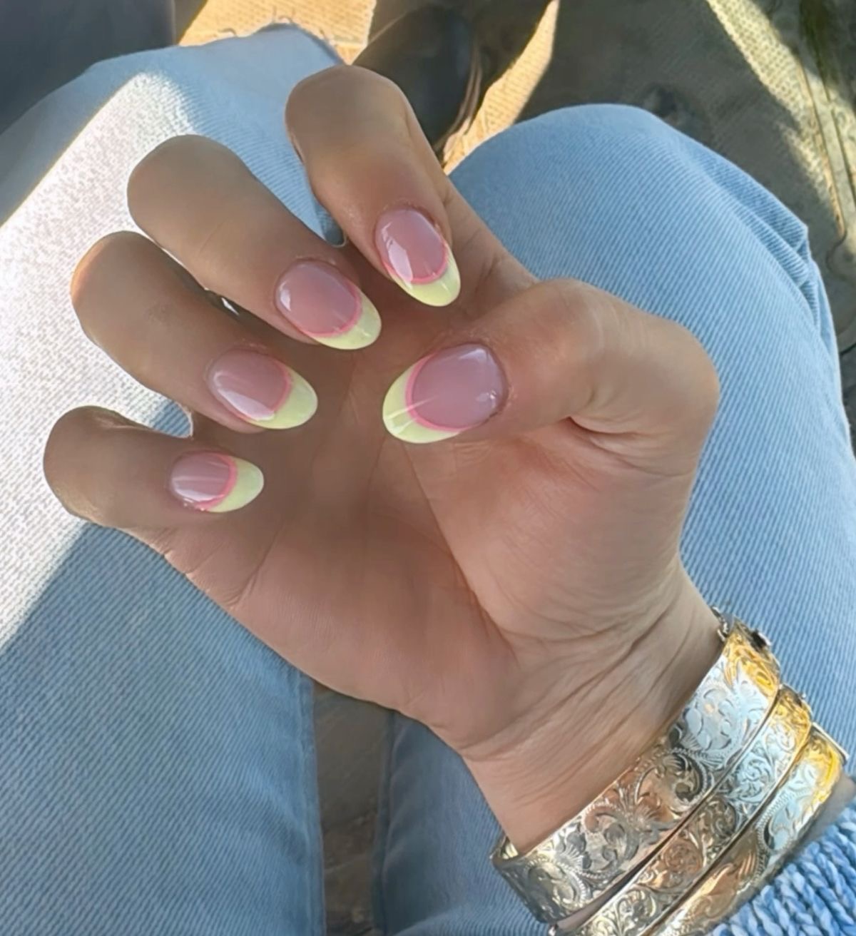 Square chrome French nail design by Mila Grace