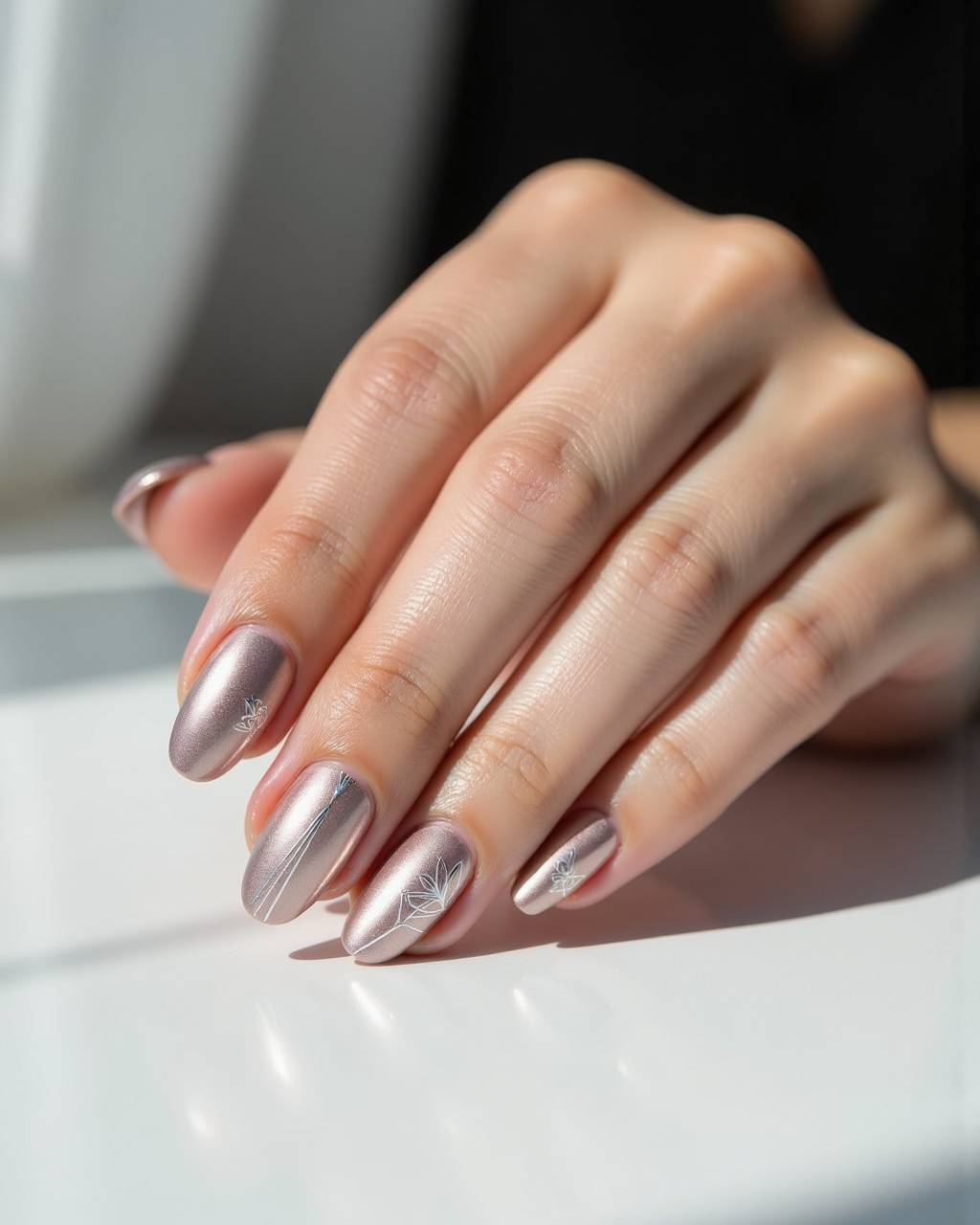 Oval line art nail design by Zoe Tanaka