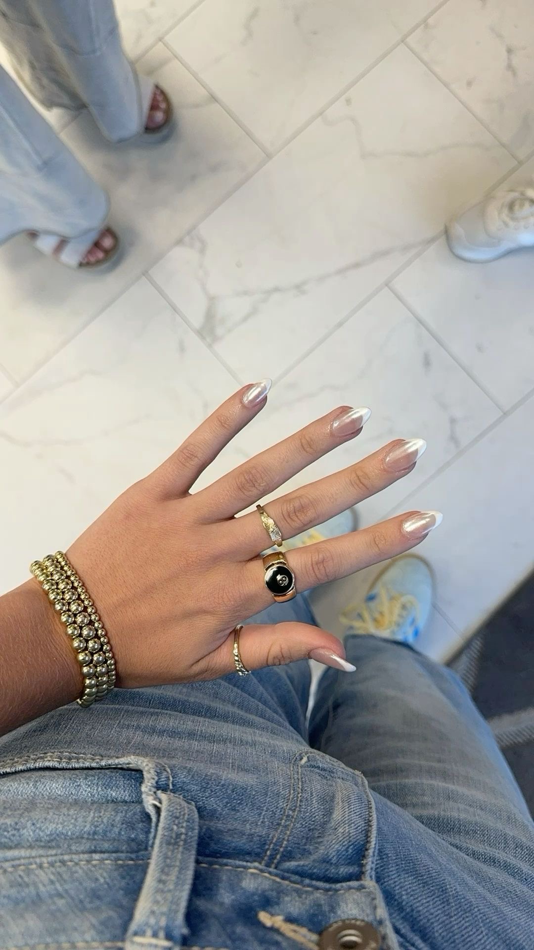 Stiletto chrome French nail design by Zoe Tanaka
