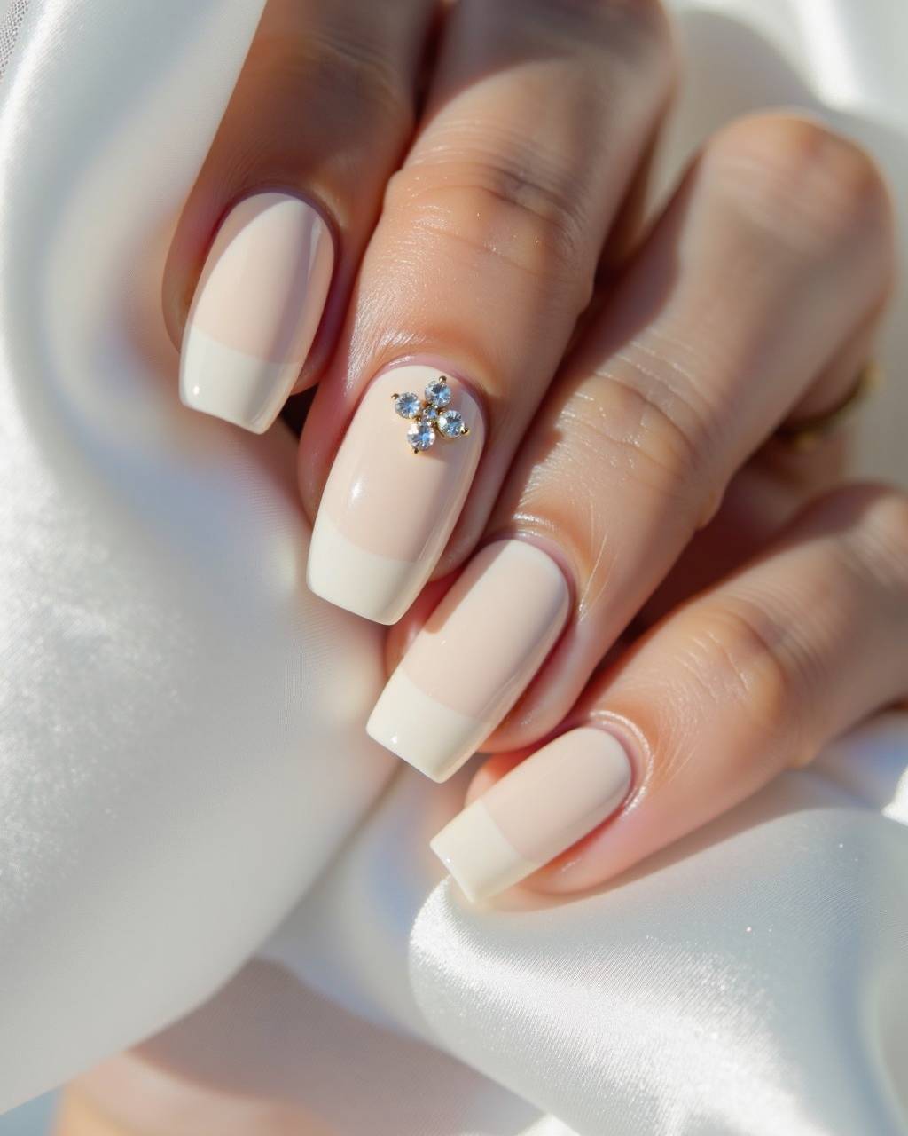 Oval rhinestone nail design by Zoe Tanaka