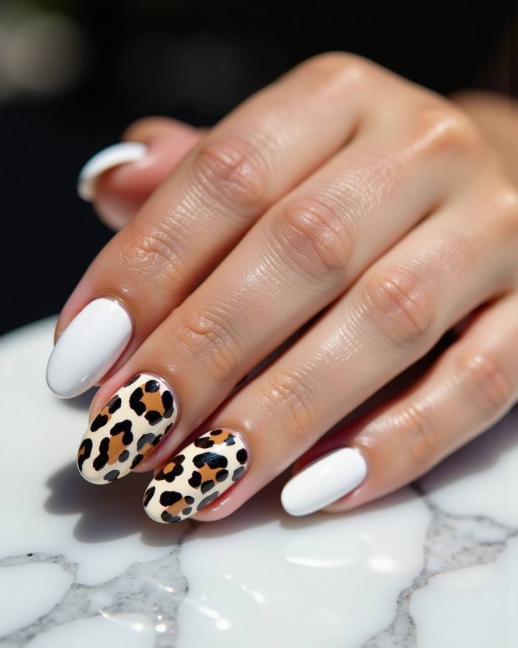Oval animal print nail design by Zoe Tanaka