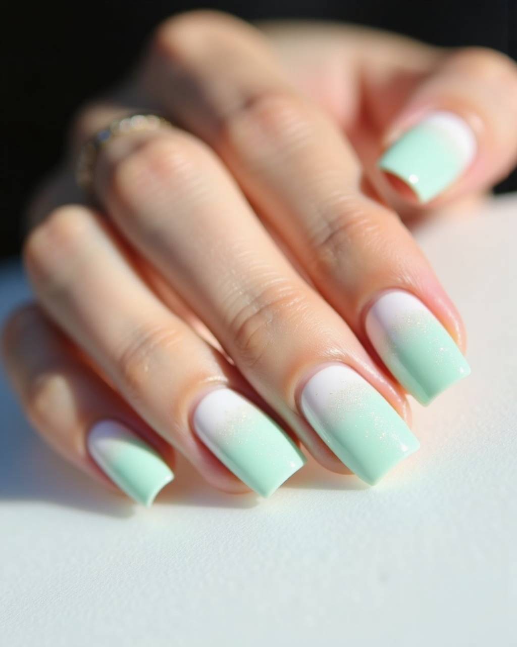 Square ombre nail design by Zoe Tanaka