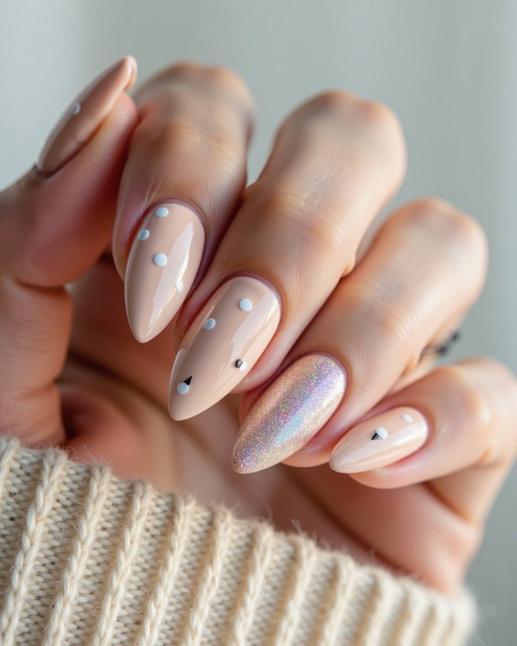 Almond minimalist nail design by Zoe Tanaka