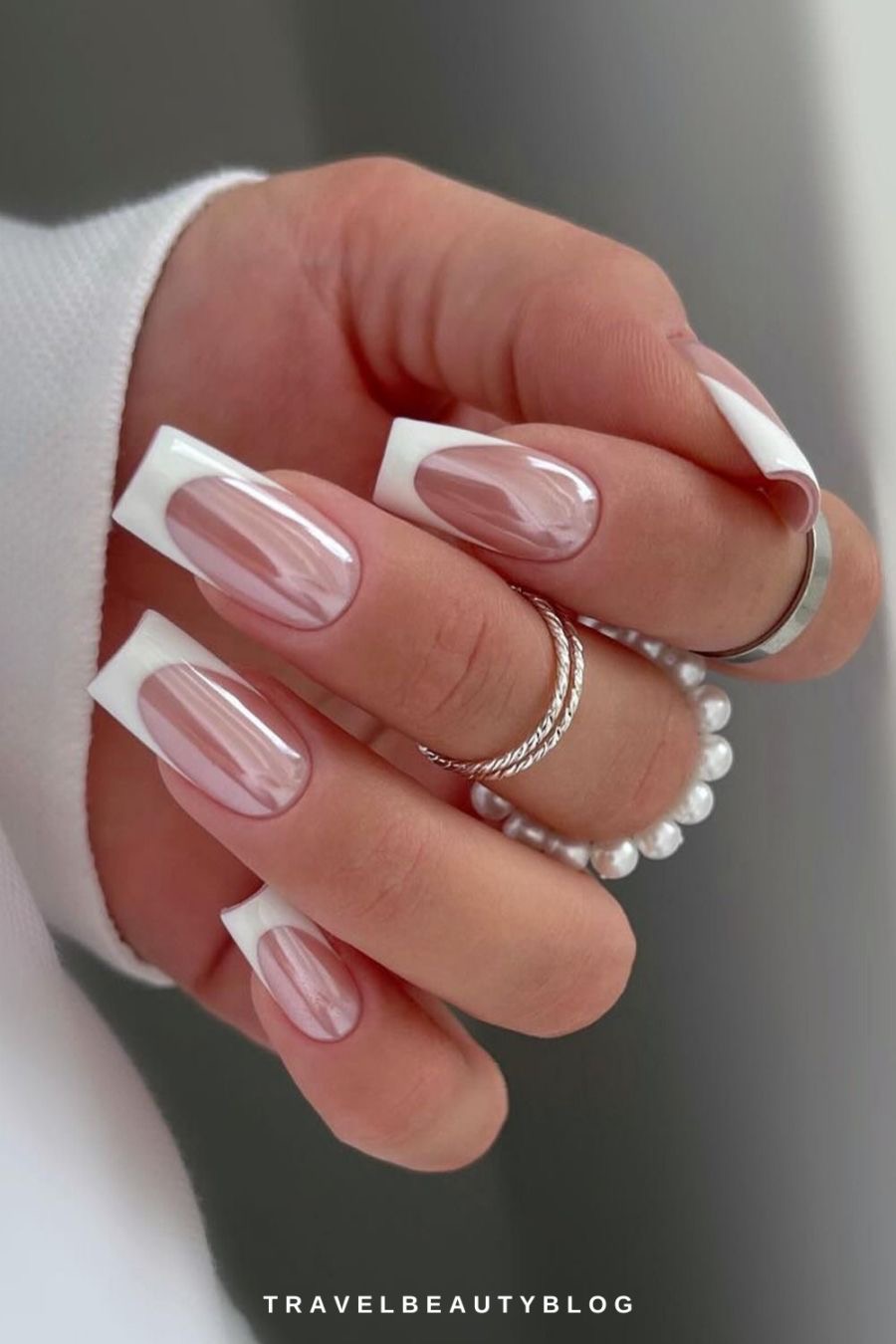 Almond chrome French nail design by Sophie Hart