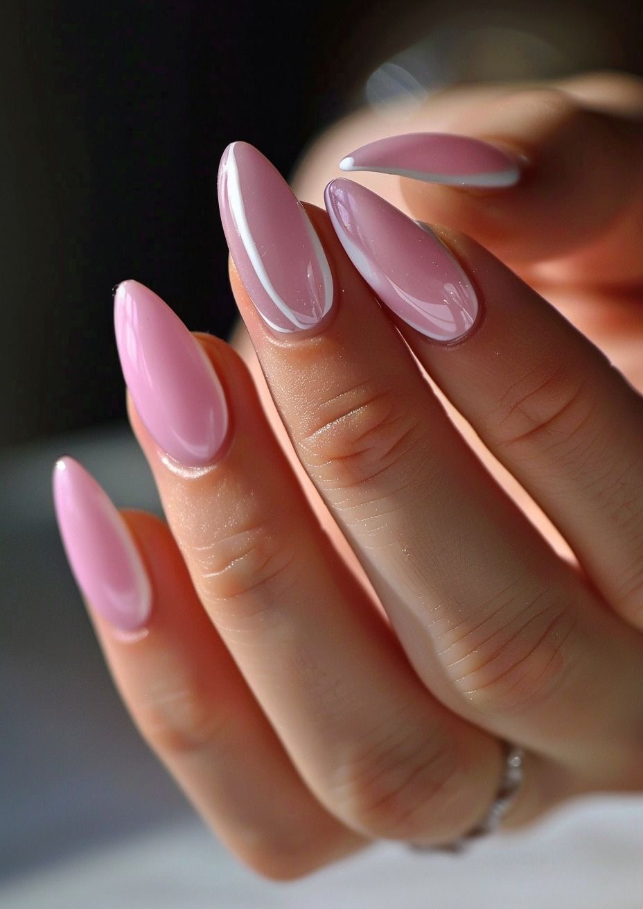Oval chrome French nail design by Faye Nguyen