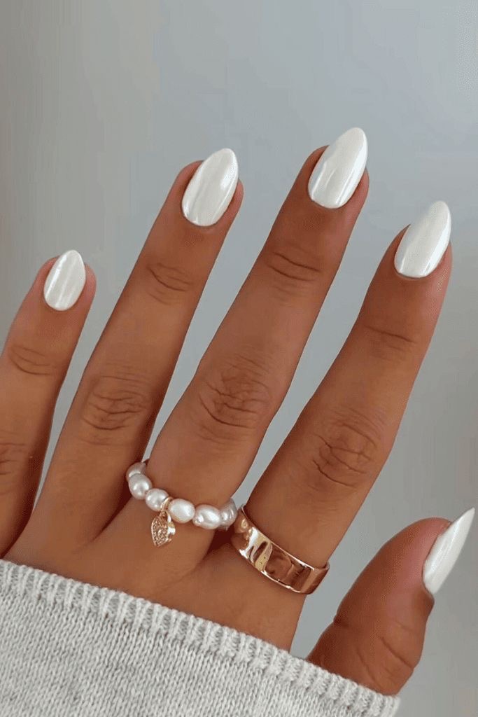 Almond chrome French nail design by Scarlett May
