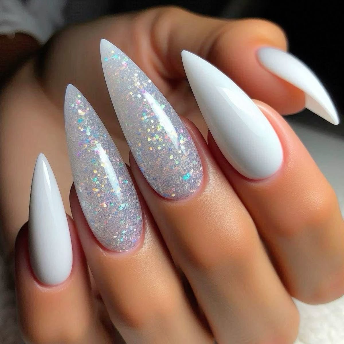 Squoval glitter French nail design by Sienna Brooks