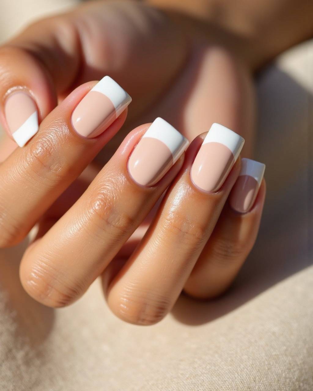 Square French nail design by Sienna Brooks