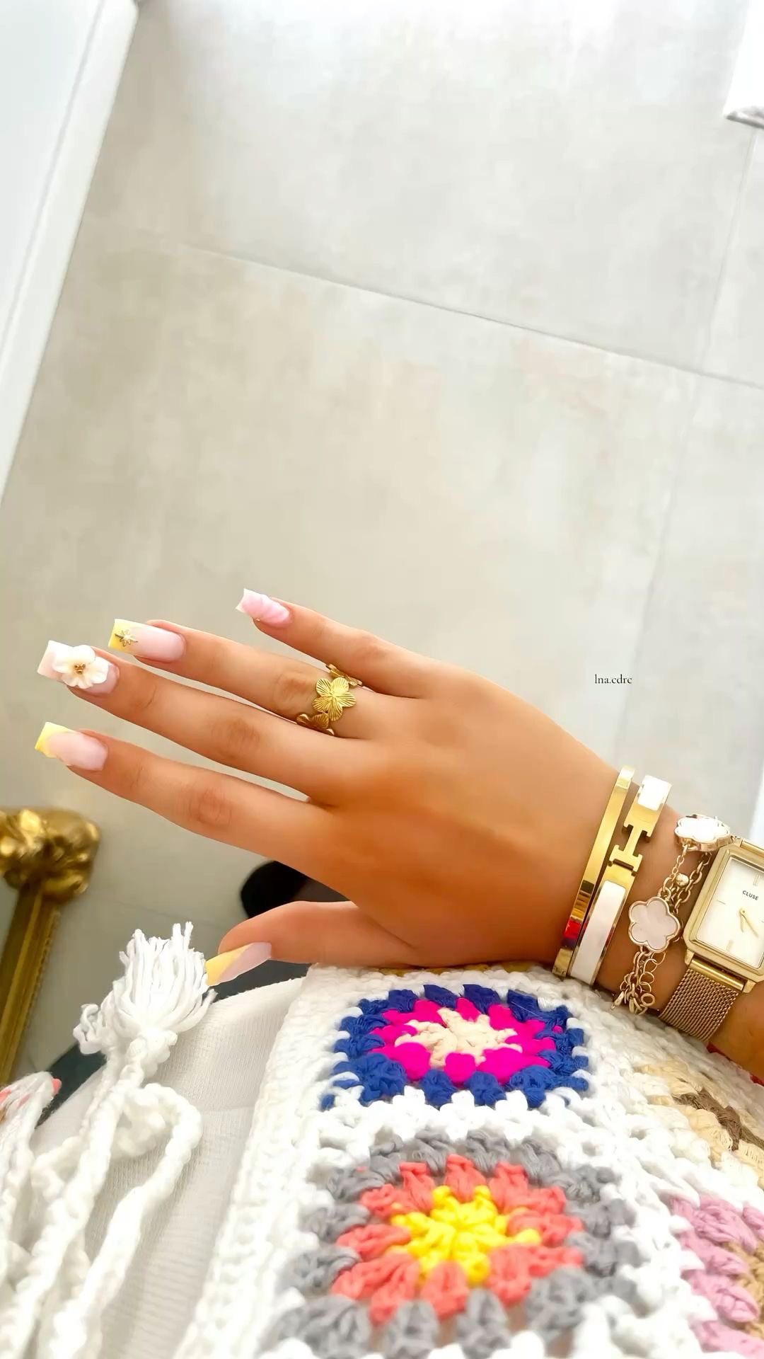 Squoval glitter French nail design by Sienna Brooks