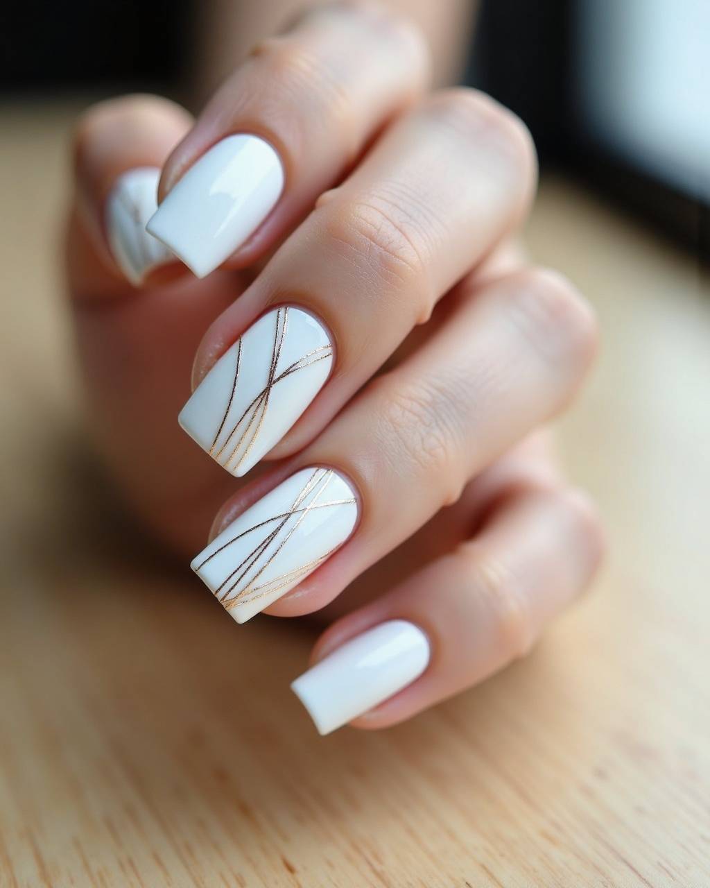 Square line art nail design by Ivy Bennett