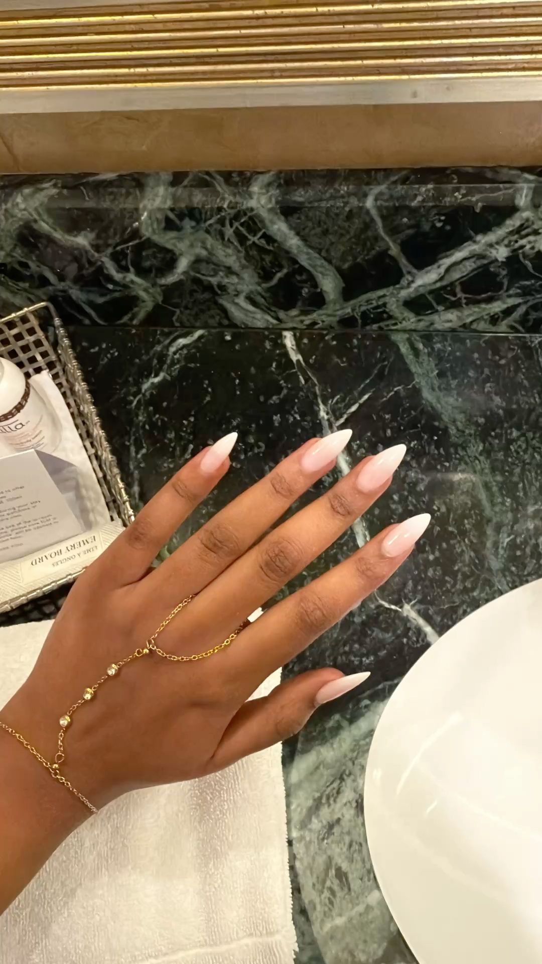 Squoval rhinestone nail design by Sofia Russo