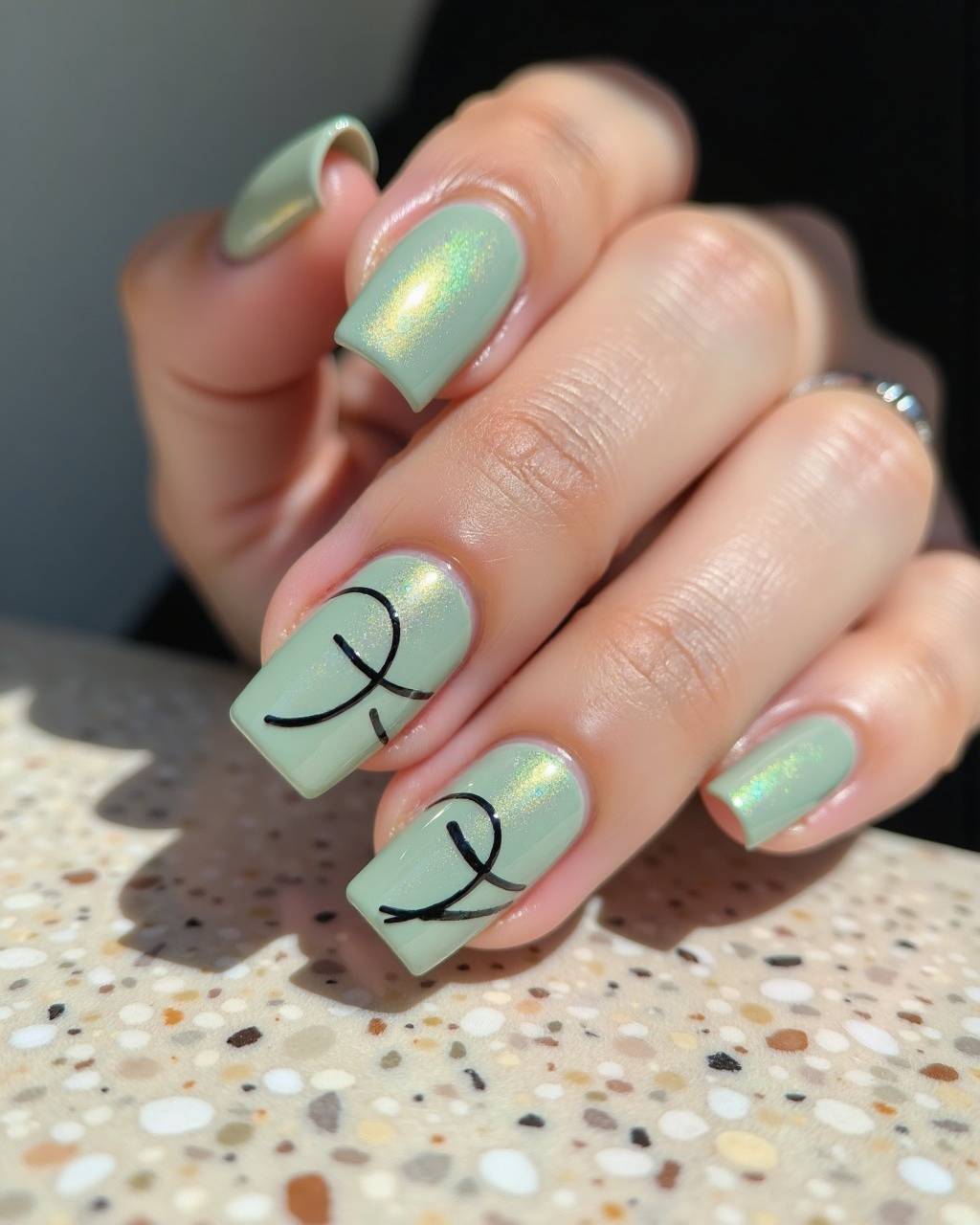 Square line art nail design by Sofia Russo