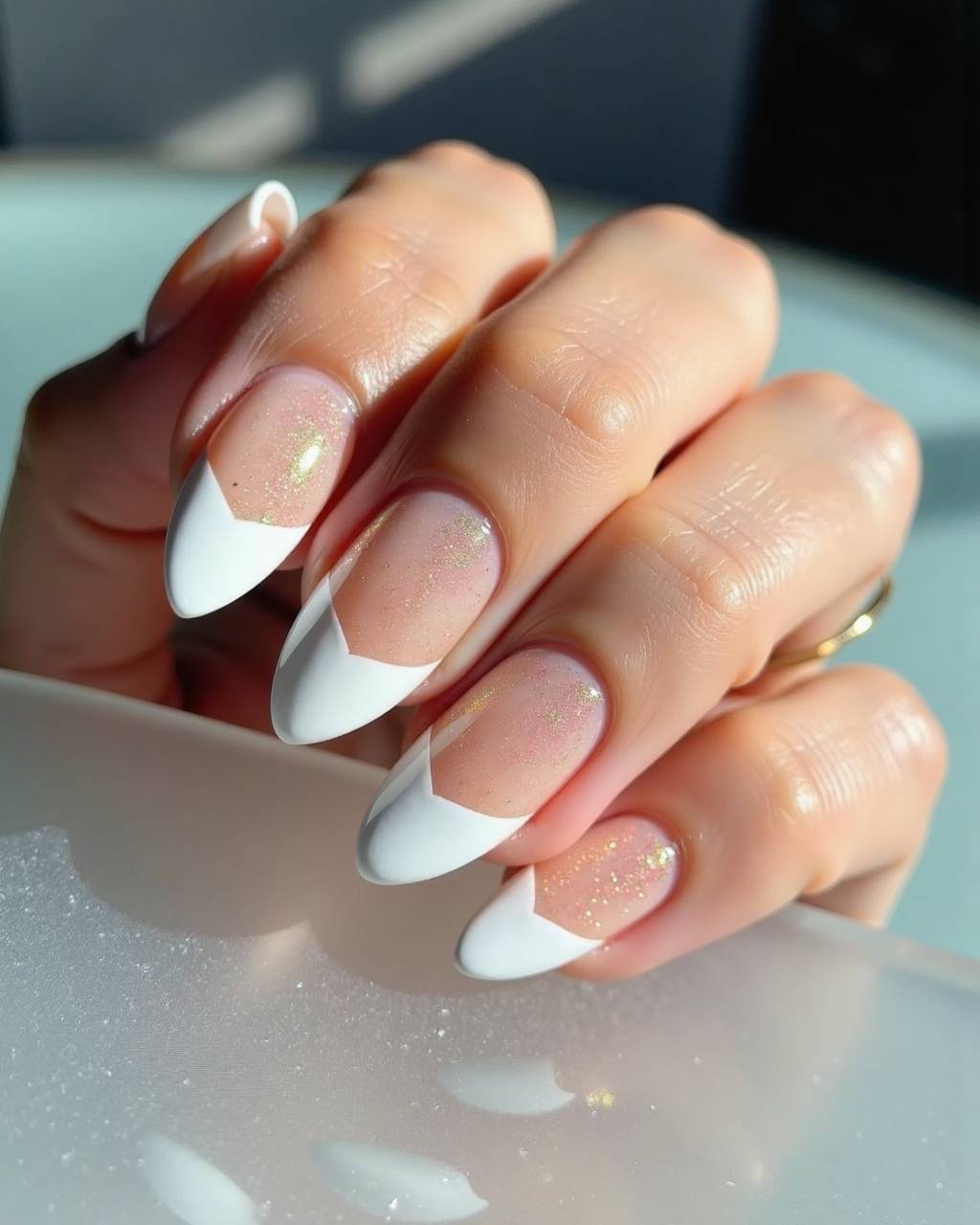 Almond French nail design by Sofia Russo