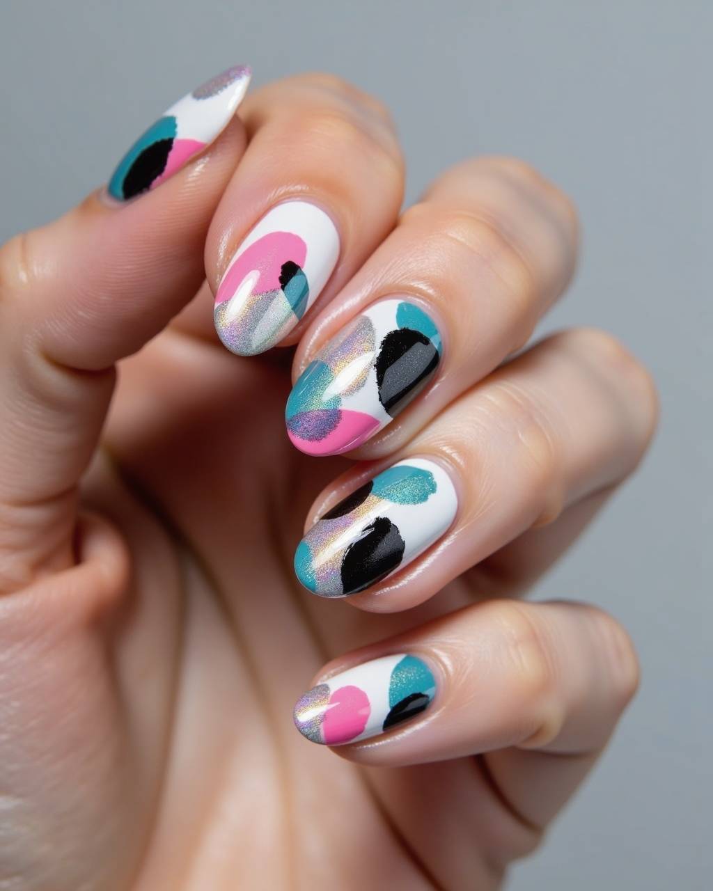 Squoval abstract nail design by Sofia Russo
