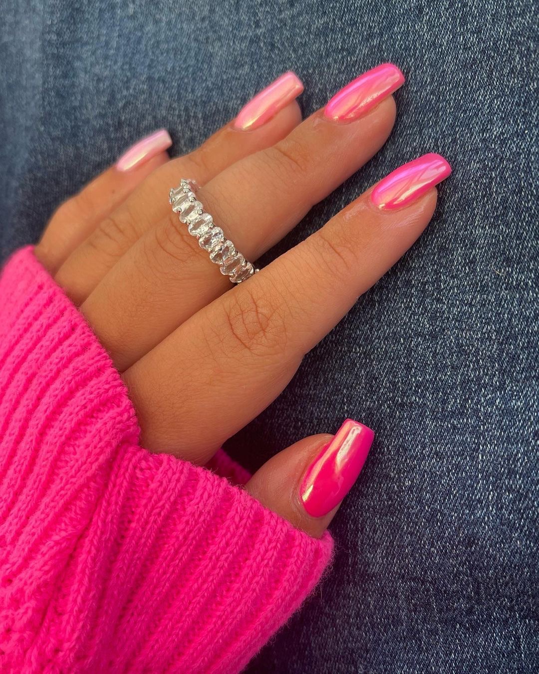 Square rhinestone nail design by Claire Rose