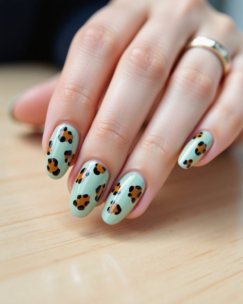 Oval animal print nail design by Noor Haddad