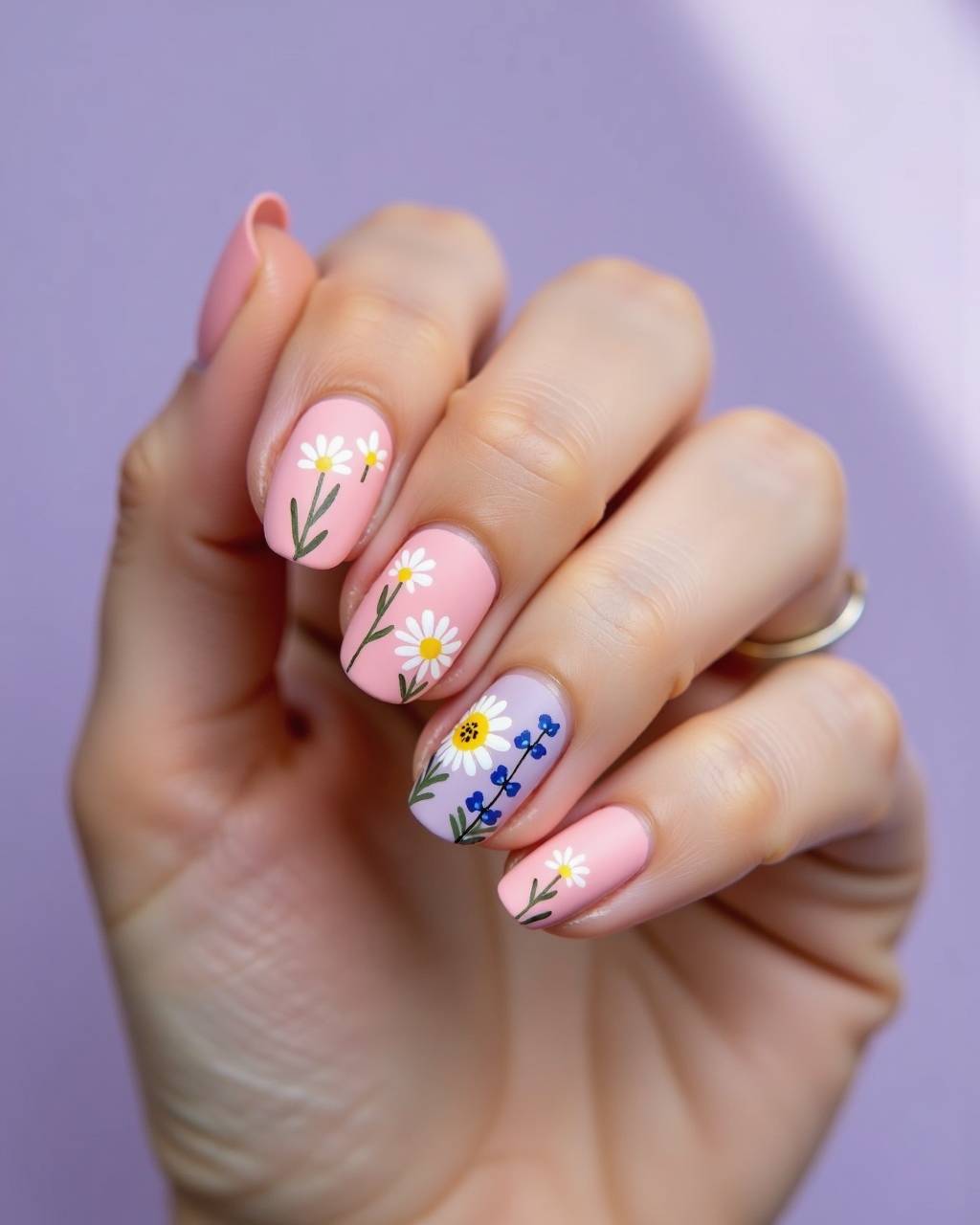 Oval floral nail design by Noor Haddad