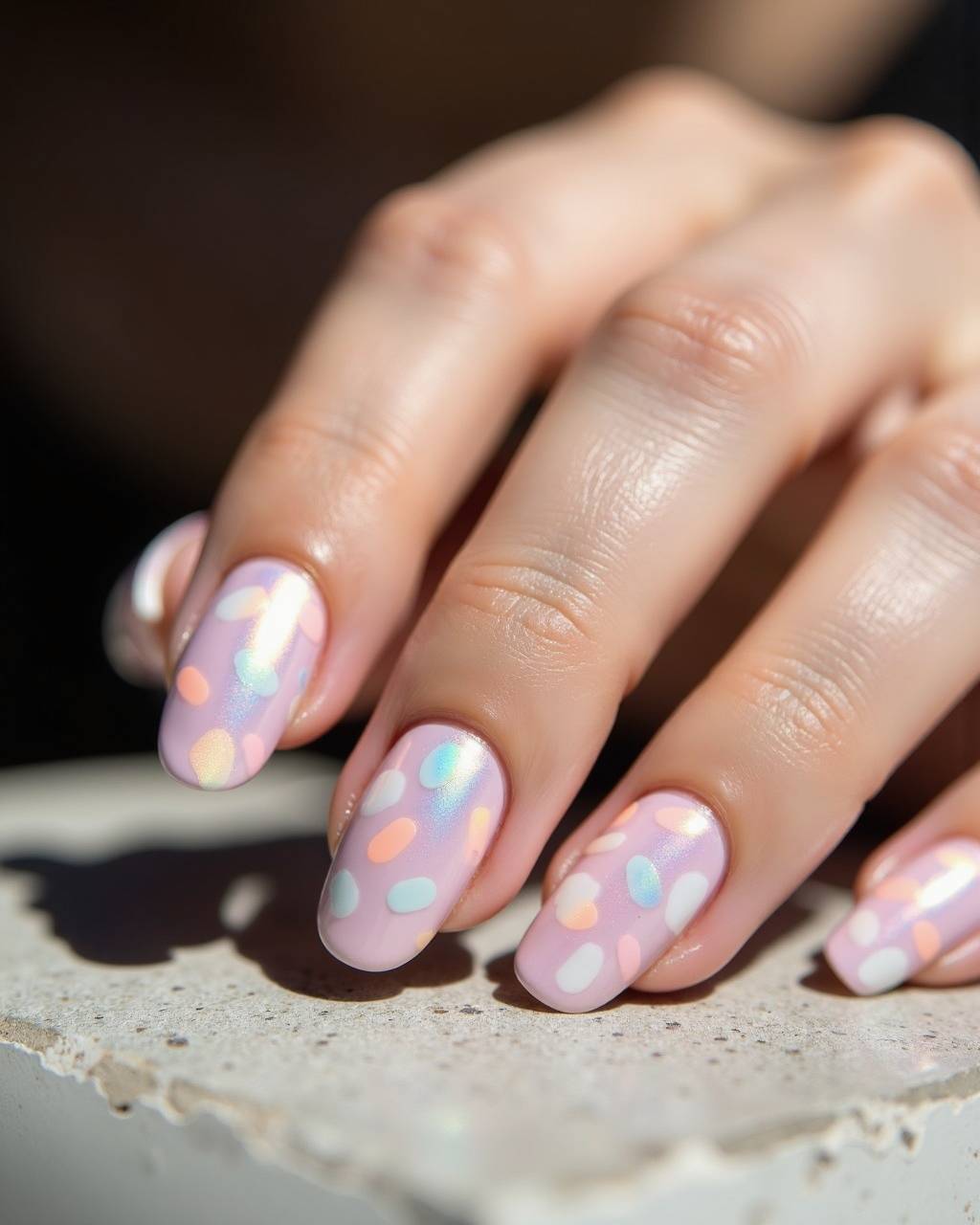 Oval glazed nail design by Noor Haddad