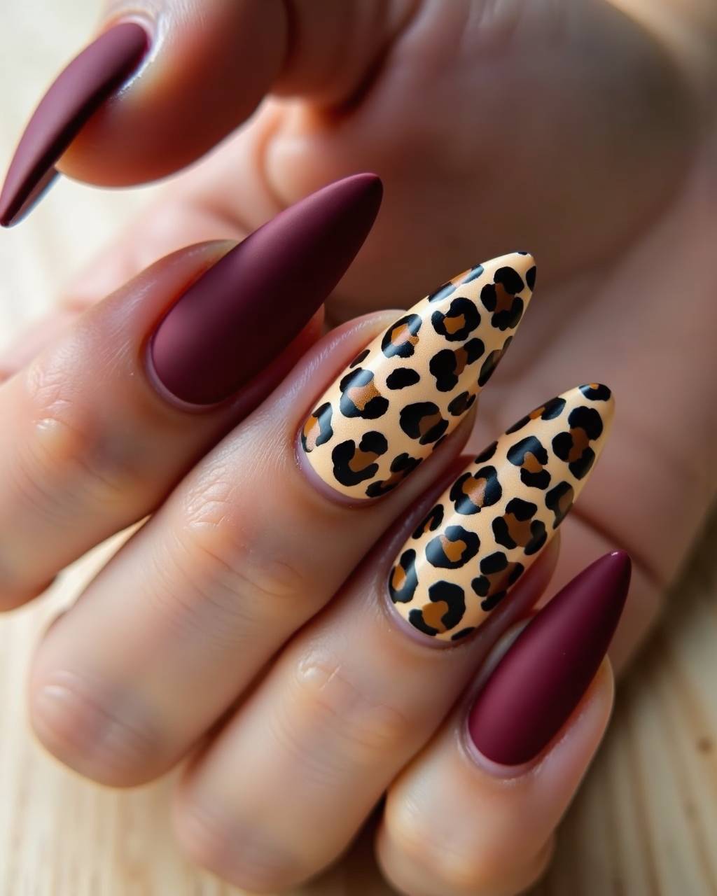 Stiletto animal print nail design by Noor Haddad