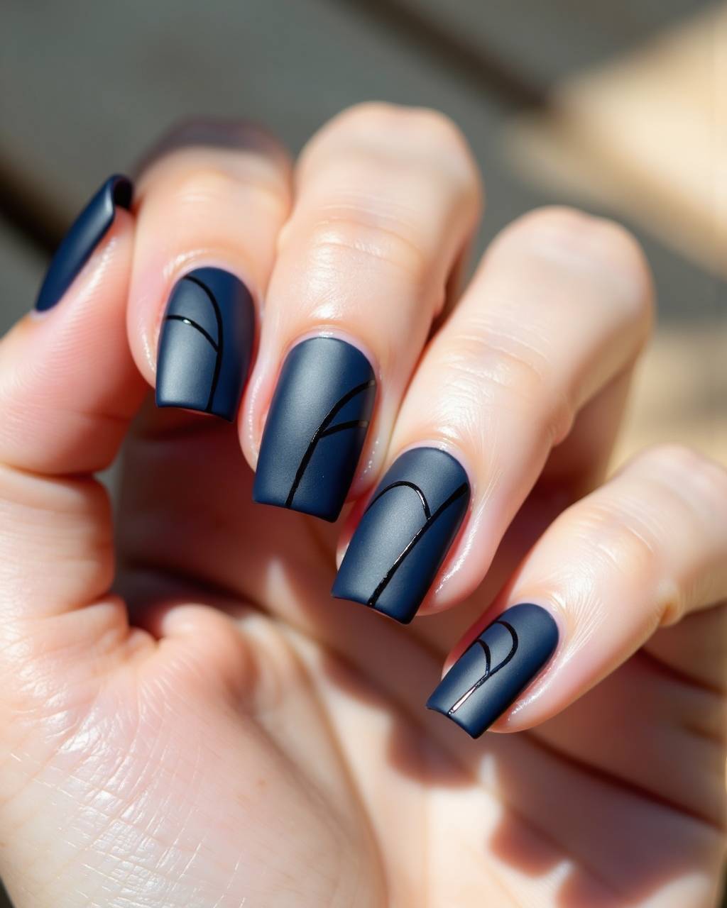 Square line art nail design by Yuki Sato