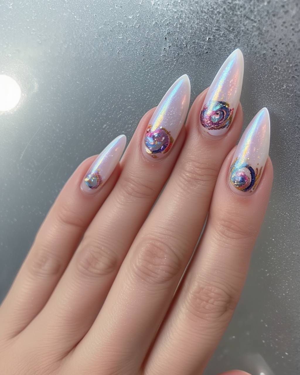 Stiletto glazed nail design by Yuki Sato