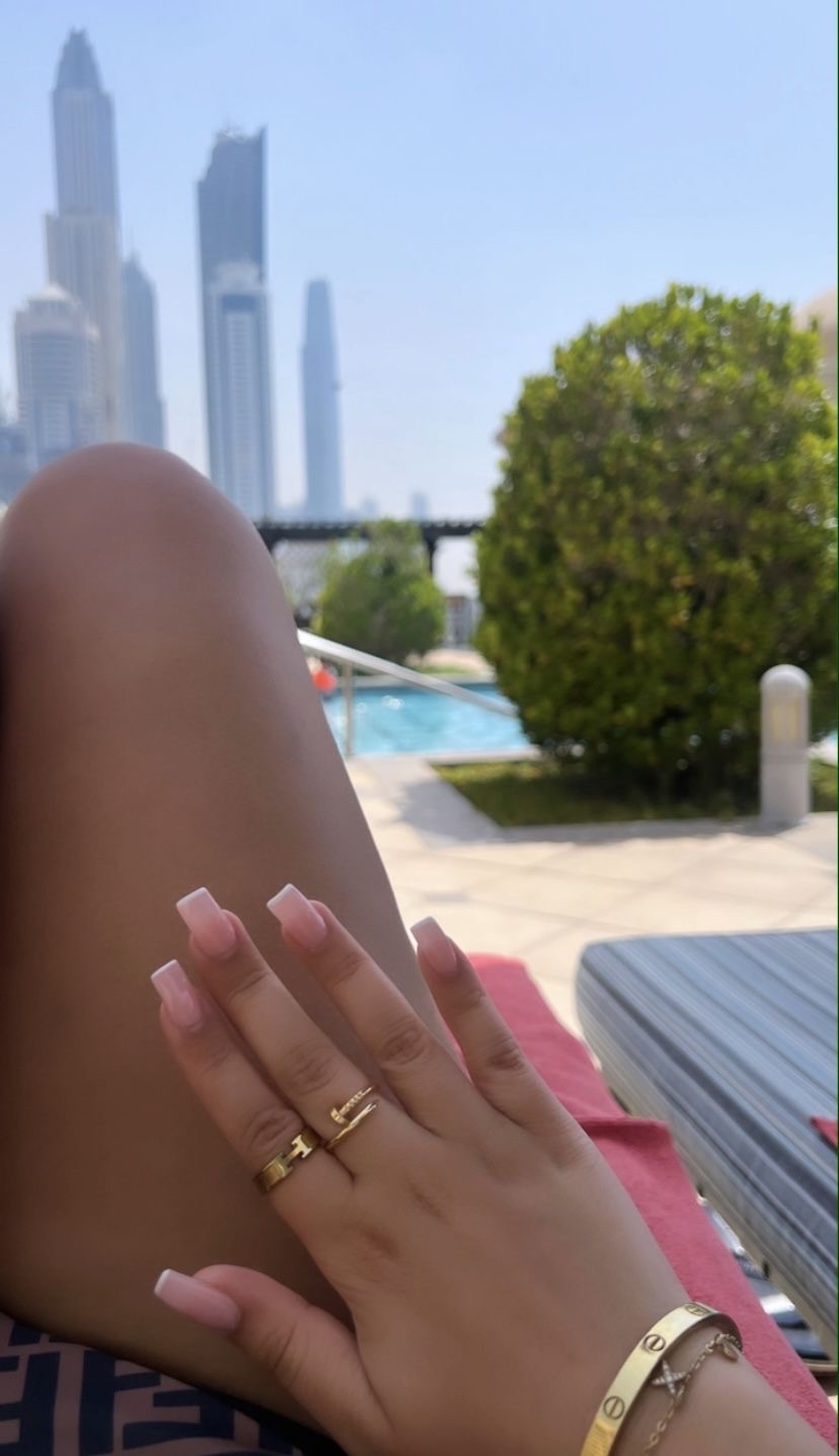 Squoval chrome French nail design by Naomi Belle