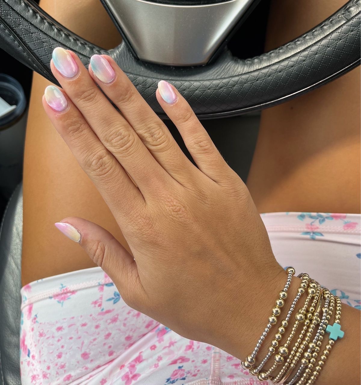 Squoval glitter French nail design by Ruby Jones