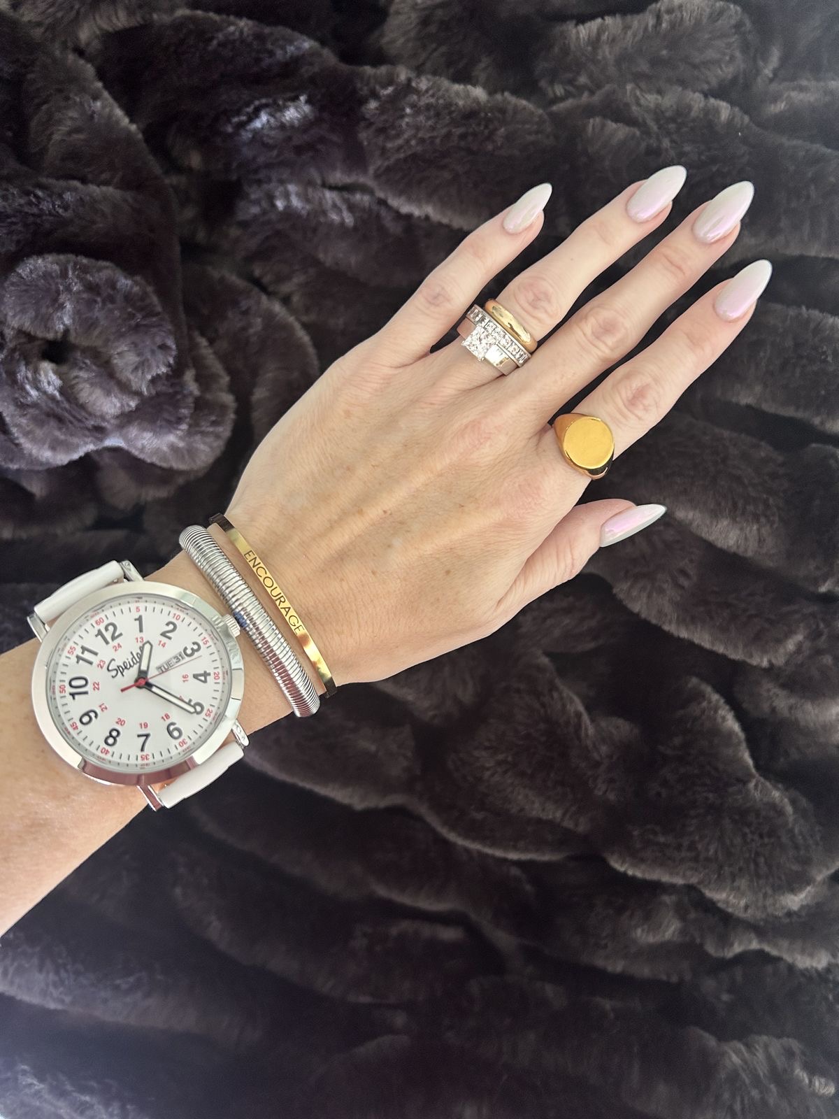 Oval glitter French nail design by Rosie Lane