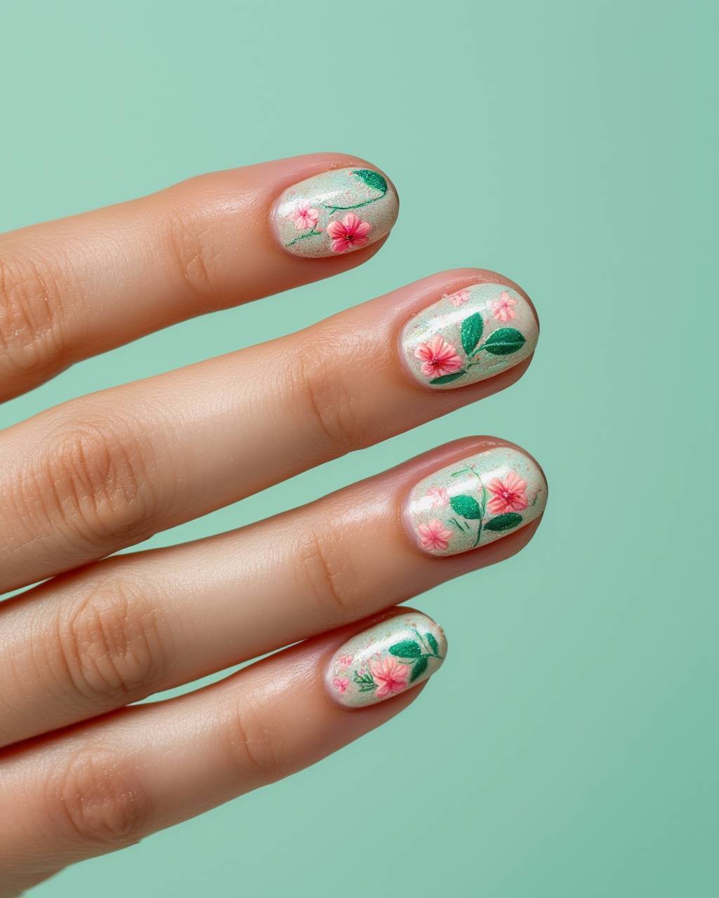 Oval floral nail design by Priya Sharma