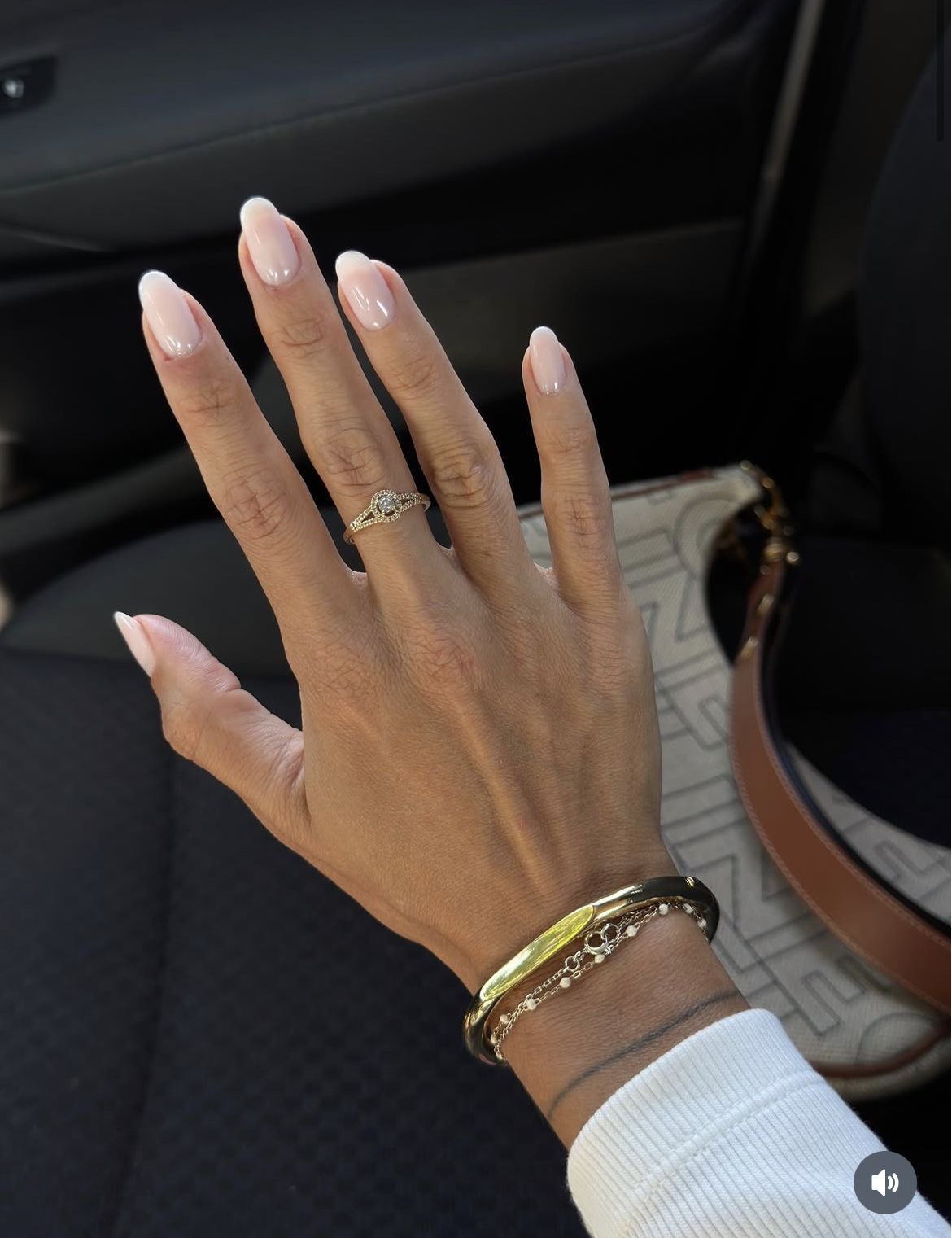 Almond glitter French nail design by Charlotte Bloom