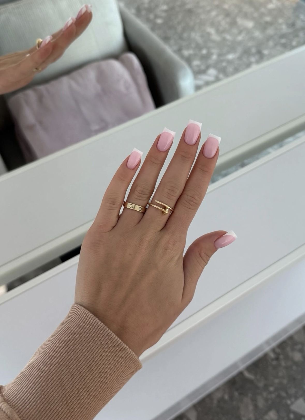 Oval glitter French nail design by Lily Grace