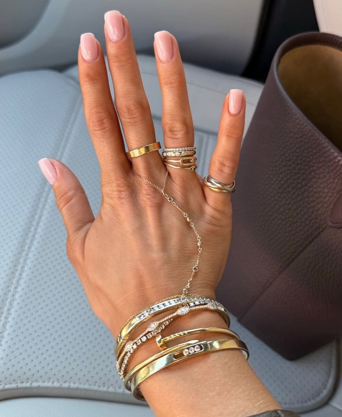 Squoval rhinestone nail design by Hannah Rae