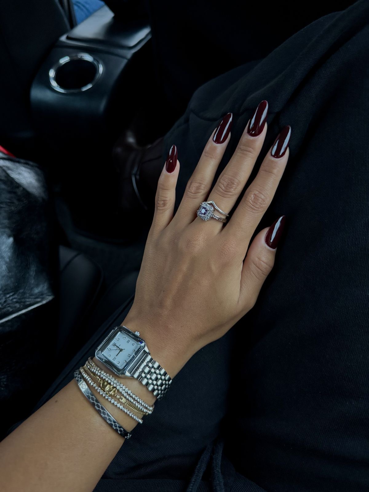 Square French nail design by Violet Jade