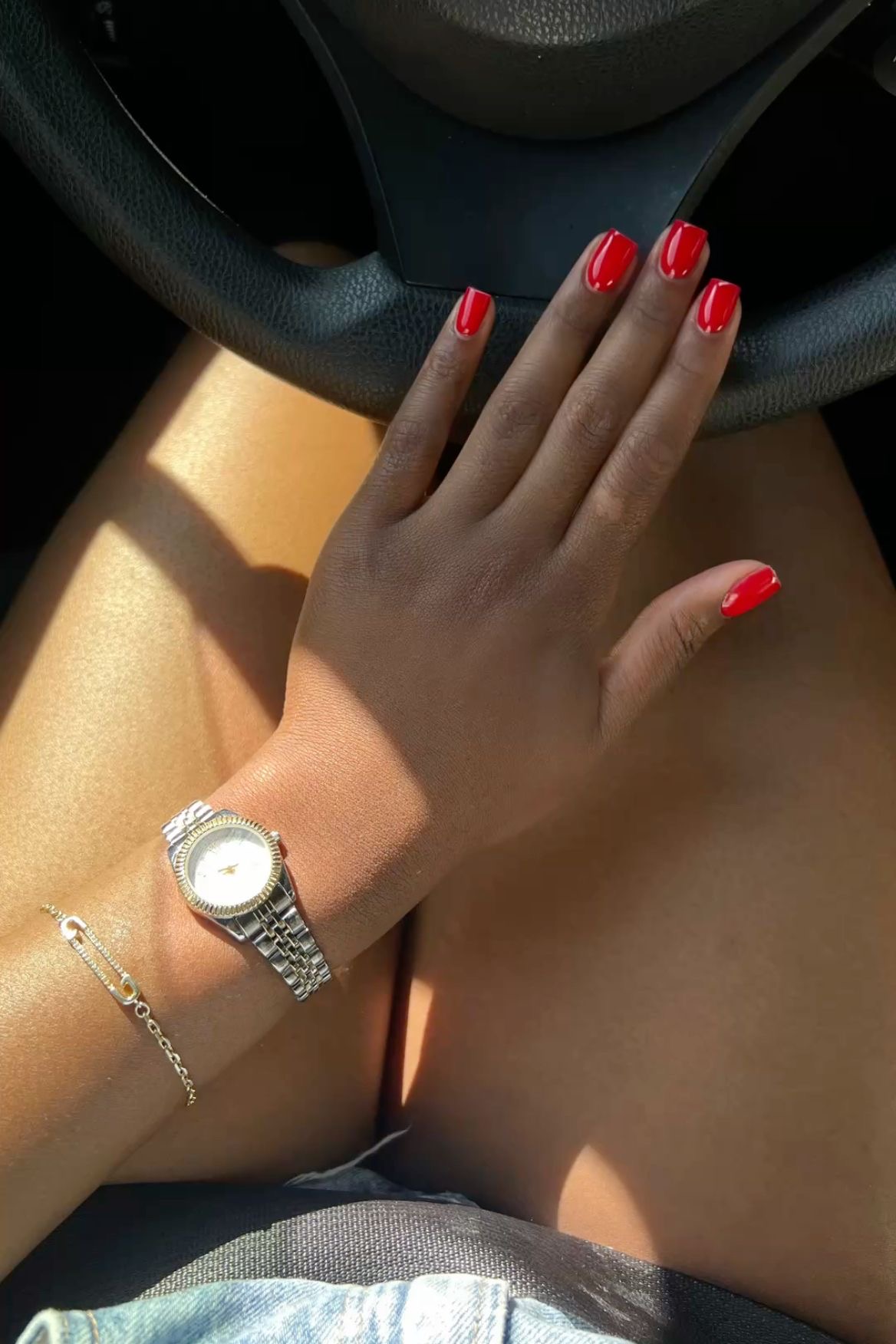Square chrome French nail design by Violet Jade