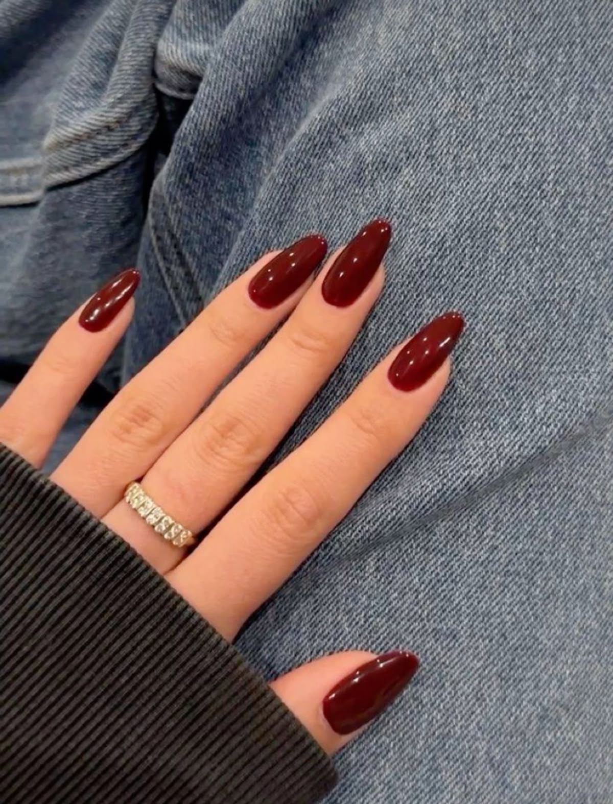 Almond rhinestone nail design by Violet Jade