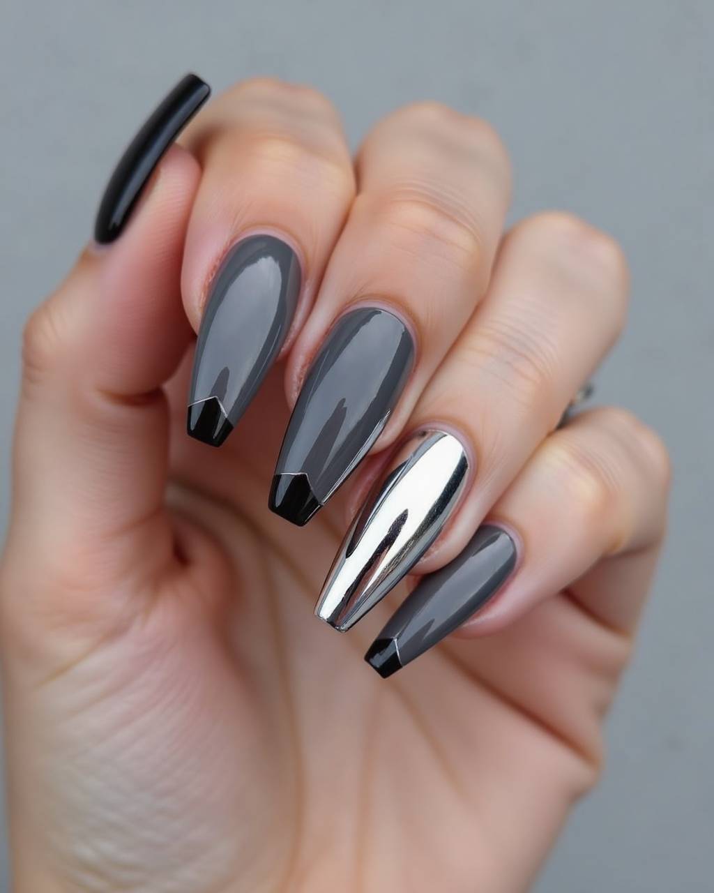 Stiletto chrome French nail design by Grace Lin