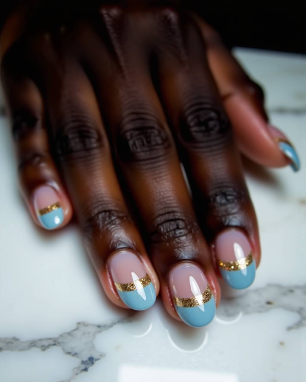 Oval glitter French nail design by Grace Lin